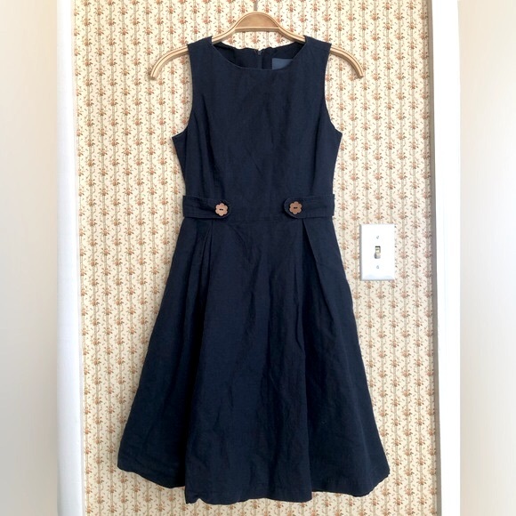 Modcloth Something Sixties Linen Cotton Navy Retro A-Line Sleeveless Dress | 00 - Picture 3 of 7
